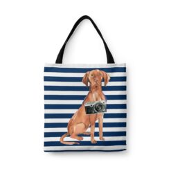 Hungarian Vizsla Travel Style Tote Bag 41 travel dogs tote hungarian vizsla nautical stripes front view White