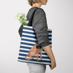 Hungarian Vizsla Travel Style Tote Bag 51 travel dogs tote hungarian vizsla nautical stripes tote woman jumper view