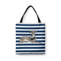 Italian greyhound Travel Style Tote Bag 41 travel dogs tote italian greyhound nautical stripes front view White