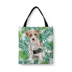 Jack Russell Travel Style Tote Bag 46 travel dogs tote jack russel leaves front view White