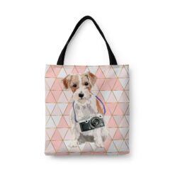 Jack Russell Travel Style Tote Bag 43 travel dogs tote jack russel luxe front view White