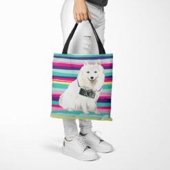 travel dogs tote japanese spitz beach tote woman trowsers walking view