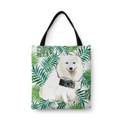 travel dogs tote japanese spitz leaves front view White