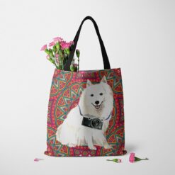 travel dogs tote japanese spitz mandala tote standing carnations