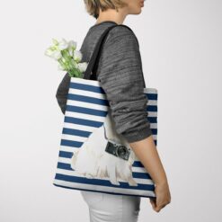 travel dogs tote japanese spitz nautical stripes tote woman jumper view