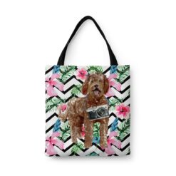travel dogs tote labradoodle geometric tropical front view White