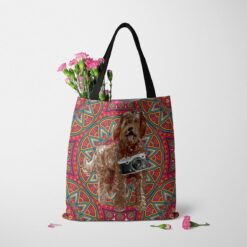 travel dogs tote labradoodle mandala tote standing carnations