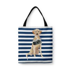 Labrador retriever Travel Style Tote Bag 41 travel dogs tote labrador retriever nautical stripes front view White