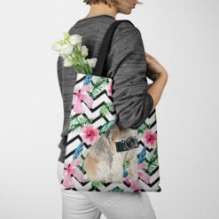 Lakeland Terrier Travel Style Tote Bag 53 travel dogs tote lakeland terrier geometric tropical tote woman jumper walking view