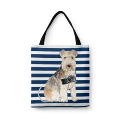 Lakeland Terrier Travel Style Tote Bag 41 travel dogs tote lakeland terrier nautical stripes front view White