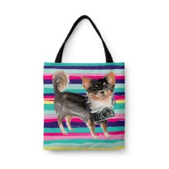 Long Haired Chihuahua Travel Style Tote Bag 44 travel dogs tote long haired chihuahua beach front view White