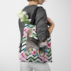 Long Haired Chihuahua Travel Style Tote Bag 53 travel dogs tote long haired chihuahua geometric tropical tote woman jumper walking view