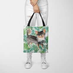 Long Haired Chihuahua Travel Style Tote Bag 48 travel dogs tote long haired chihuahua leaves tote woman trowsers front view