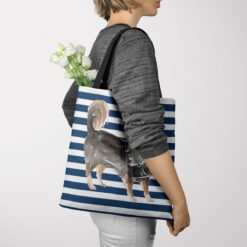 Long Haired Chihuahua Travel Style Tote Bag 51 travel dogs tote long haired chihuahua nautical stripes tote woman jumper view