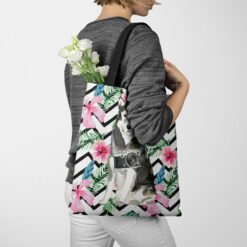 travel dogs tote malamute geometric tropical tote woman jumper walking view