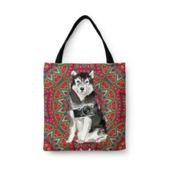 travel dogs tote malamute mandala front view White