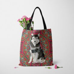 travel dogs tote malamute mandala tote standing carnations