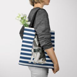 travel dogs tote malamute nautical stripes tote woman jumper view