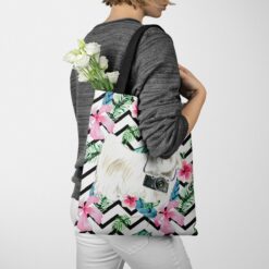 Maltese Travel Style Tote Bag 53 travel dogs tote maltese geometric tropical tote woman jumper walking view