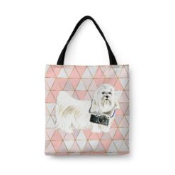 Maltese Travel Style Tote Bag 43 travel dogs tote maltese luxe front view White