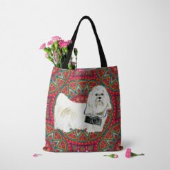 Maltese Travel Style Tote Bag 50 travel dogs tote maltese mandala tote standing carnations