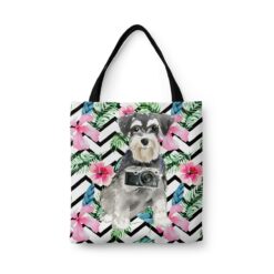 Miniature Schnauzer Travel Style Tote Bag 45 travel dogs tote miniature schnauzer geometric tropical front view White