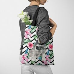 Miniature Schnauzer Travel Style Tote Bag 53 travel dogs tote miniature schnauzer geometric tropical tote woman jumper walking view