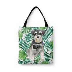 Miniature Schnauzer Travel Style Tote Bag 46 travel dogs tote miniature schnauzer leaves front view White