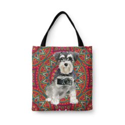 Miniature Schnauzer Travel Style Tote Bag 47 travel dogs tote miniature schnauzer mandala front view White