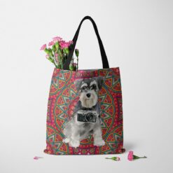 Miniature Schnauzer Travel Style Tote Bag 50 travel dogs tote miniature schnauzer mandala tote standing carnations