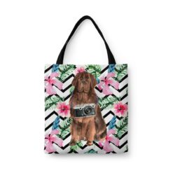 Newfoundland Travel Style Tote Bag 45 travel dogs tote newfoundland geometric tropical front view White