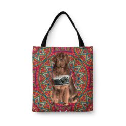 Newfoundland Travel Style Tote Bag 47 travel dogs tote newfoundland mandala front view White