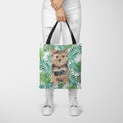 Norfolk Terrier Travel Style Tote Bag 48 travel dogs tote norfolk terrier leaves tote woman trowsers front view