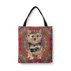Norfolk Terrier Travel Style Tote Bag 47 travel dogs tote norfolk terrier mandala front view White