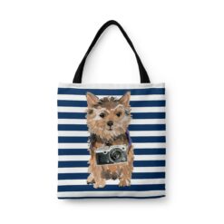 Norfolk Terrier Travel Style Tote Bag 41 travel dogs tote norfolk terrier nautical stripes front view White