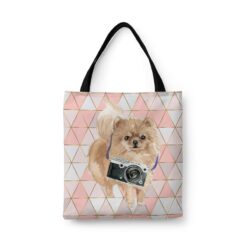 Pomeranian Travel Style Tote Bag 43 travel dogs tote pomeranian luxe front view White