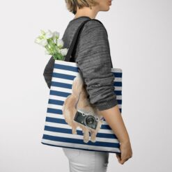 Pomeranian Travel Style Tote Bag 51 travel dogs tote pomeranian nautical stripes tote woman jumper view