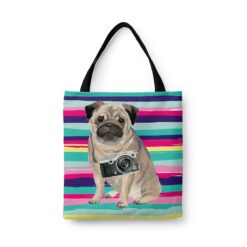 Pug Travel Style Tote Bag 44 travel dogs tote pug beach front view White