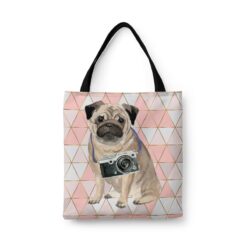 Pug Travel Style Tote Bag 43 travel dogs tote pug luxe front view White