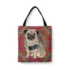 Pug Travel Style Tote Bag 47 travel dogs tote pug mandala front view White