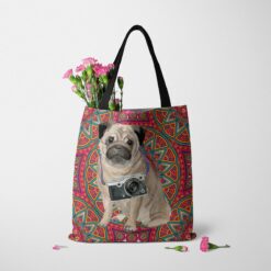 Pug Travel Style Tote Bag 50 travel dogs tote pug mandala tote standing carnations