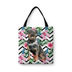 Rottweiler Travel Style Tote Bag 45 travel dogs tote rottweiler geometric tropical front view White