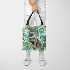 Rottweiler Travel Style Tote Bag 48 travel dogs tote rottweiler leaves tote woman trowsers front view