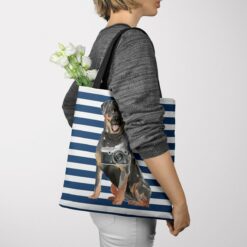 Rottweiler Travel Style Tote Bag 51 travel dogs tote rottweiler nautical stripes tote woman jumper view