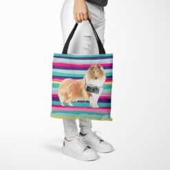 travel dogs tote rough collie beach tote woman trowsers walking view