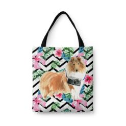 travel dogs tote rough collie geometric tropical front view White
