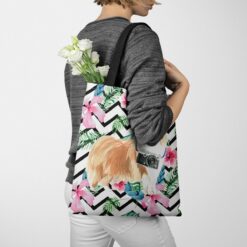 travel dogs tote rough collie geometric tropical tote woman jumper walking view
