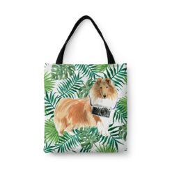 travel dogs tote rough collie leaves front view White
