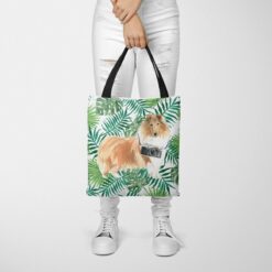 travel dogs tote rough collie leaves tote woman trowsers front view