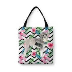 Schnauzer Travel Style Tote Bag 45 travel dogs tote schnauzer geometric tropical front view White